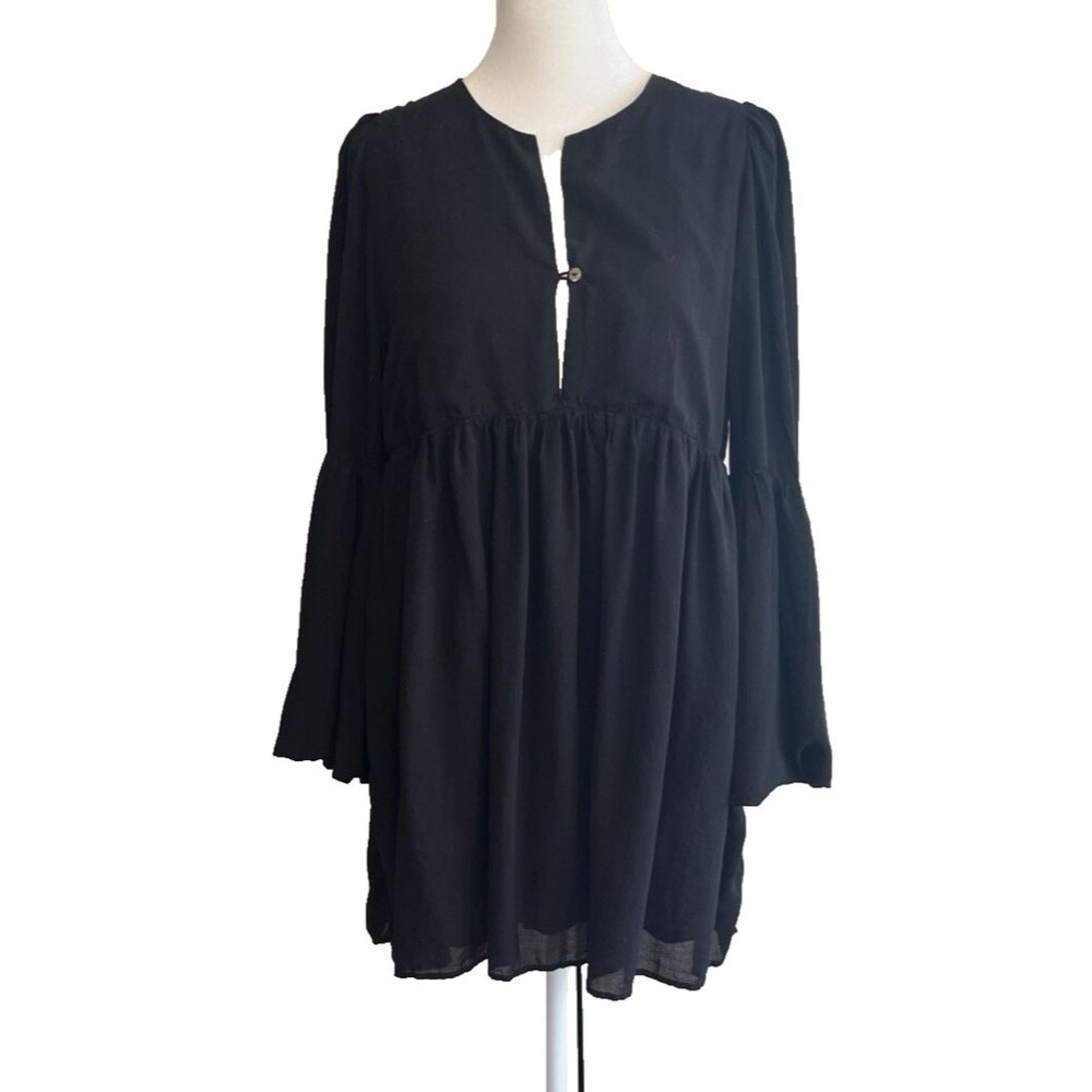 INDAH Revolve S Minta Boho Babydoll Dress Lyocell Bell Sleeve Mini Resort